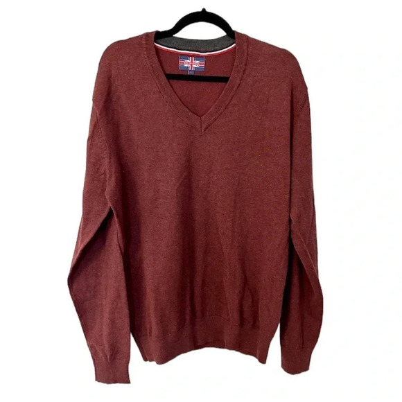 Soul of London Men's Long Sleeve V-Neck Maroon Organic Cotton Sweater Sz XL GUC - Picture 1 of 7